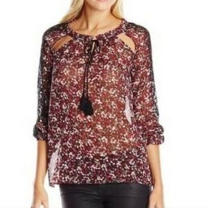 Jessica Simpson Lorette Floral peasant blouse Raspberry Radiance L